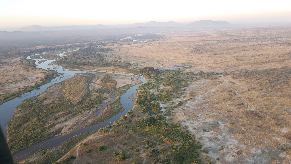 View over Ruaha National Park from hot air balloon