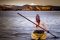 Aymara man on reed boat, Lake Titicaca, Peru